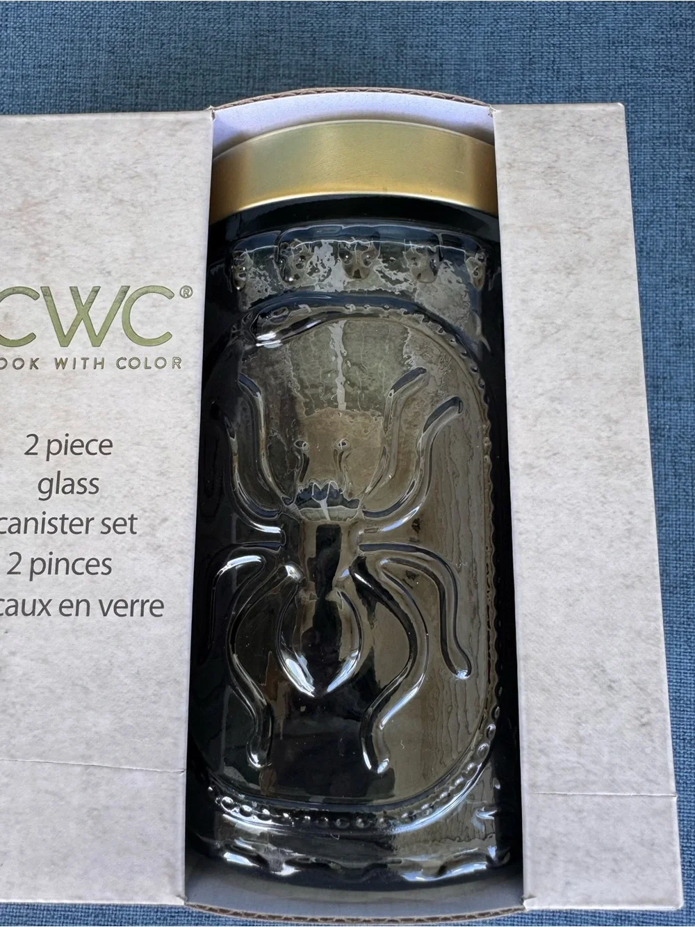Cook With Color Grey Glass Spider Embossed Canister Set with Gold Lids - 2 Piece